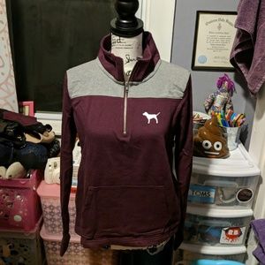 PINK Burgundy & Gray Quarter Zip Sweatshirt